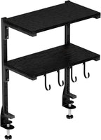 AUATRONNE Clamp-on Desk Shelf, 13 inch Above or Below Desk 2-Tier Shelving, Adjustable Metal Storage Tray for Gaming Devices or Office Desk Accessories and More, Black, Patent Pending