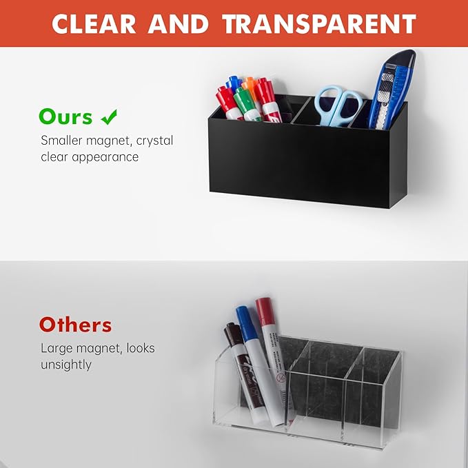 Banafich Magnetic Dry Erase Marker Holder, Acrylic Magnet Pen Holder for Whiteboard, Refrigerator, Magnetic Fridge Organizer for Office, Classroom, Whiteboard Maker Holder, Locker Organizer(Black)