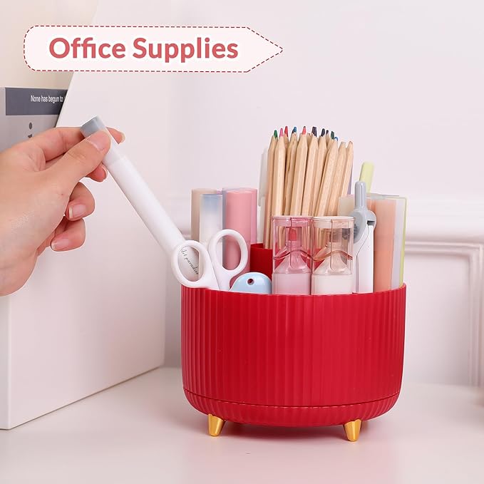 SKYDUE 360 Degree Rotating Desk Organizer, Dual-Purpose Pencil Pen Holder, Pen Organizer with 5 Slots, Pencil Cup for Office, School, Home