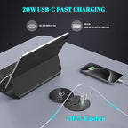 XBA PD 20W USB C Desk Power Grommet with 15W Wireless Charger Cover, Recessed Power Strip with 18W USB A and 2 AC Outlets,Hidden Power Outlets with 6FT Cords for Office, Home, Conference(Black)