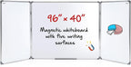 96” x 40 ” Foldable Whiteboard Dry Erase Board Large Tri Folding Whiteboard Magnetic Dry Erase Board, Wall Aluminium Frame and Flip Out Pen Tray for Office, Home