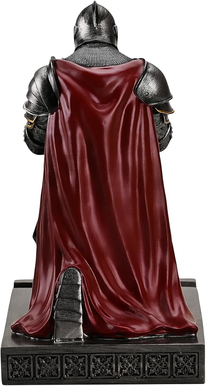 Amoysanli Medieval Armored Warrior Wearing Outerwear, Mobile Phone Stand Knight Pen Holder Desk Organizers, Resin Bookends Paperweight with a Letter Opener for Desk (Iron)