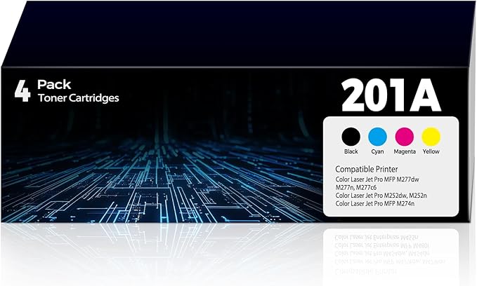 201A Toner Cartridges Compatible for HP 201A 201X HP201A for Color Laser Jet Pro MFP M277dw M252dw Toner, Work with Color Laser Jet Pro MFP M277c6 M277n M252n, Black Cyan Magenta Yellow 4 Pack