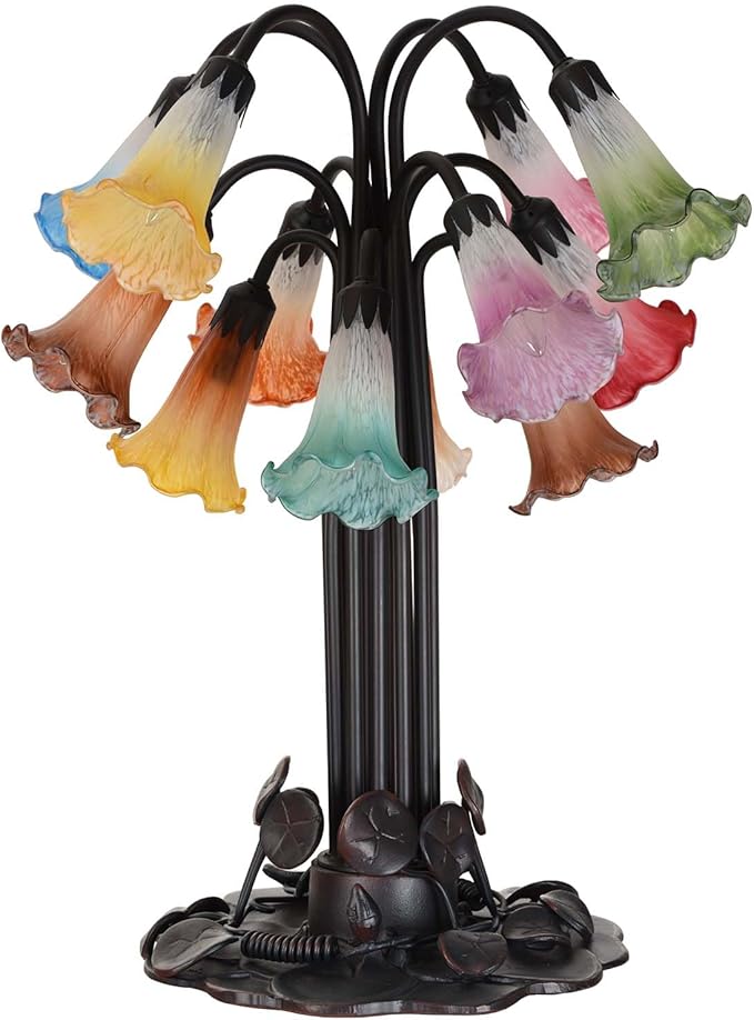 Bieye LS19S Lily Flower Blown Glass Lampshade (Yellow White, Opening I.D. 0.87" x O.D. 1")