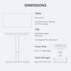FLEXISPOT EN2 Whole-Piece Standing Desk with Clamp Power Strip, 48x24 Electric Stand Up Height Adjustable Desk with Cable Management (White Frame + 48" White Top)