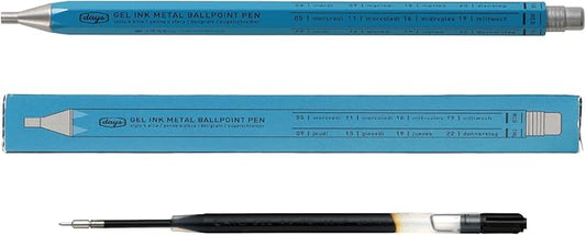 MARK'STYLE days, Gel Ink Metal Ballpoint Pen - 0.5mm Retractable Black Ink, Retro styling Light Weigh Pen, Made in Japan- Perfect for School, Office, and Journaling (Blue)