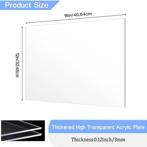 2 Pack 12x16 Inch Acrylic Sheet 1/8" Thick, Cast Acrylic Sheet, Clear Plexiglass Sheets, for Craft Projects, Display Cases, Signs, Photo Frame