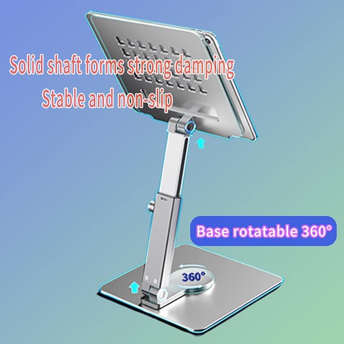 GuaziV 360° Adjustable Tablet Stand - Ergonomic Foldable Holder for iPad 10.2-12.9”, Kindle, Phones 4-13”, Anti-Slip Desktop Mount for Work, Cooking, Gaming & Reading