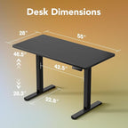 HUANUO 55 x 28 inch Electric Standing Desk Adjustable Height, 4 Memory Height Settings, Sit Stand Up Desk for Home Office & Computer Workstation, Black