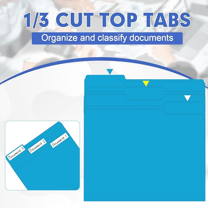 File Folder, HERKKA 120 Pack 1/3 Cut Tab File Folders, File Folders Great for Organizing and Filing, Letter Size, Light Blue