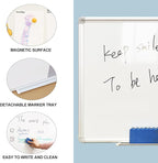DEVELOP Grey Felt Bulletin & Magnetic Dry Erase Combo Board, 36 x 24 Inch Hanging Whiteboard/Grey Felt Bulletin Combination Board with Marker Tray, Pins, Eraser, Markers & Magnets