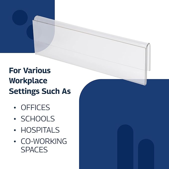50-Pack 8.5" x 2" Acrylic Name Plate for 1" Cubicle Wall Glass – Custom Name Sign Holder – Single Sided Acrylic Display Stands - Placard Label Holder Use for Classroom, Offices, Office Door