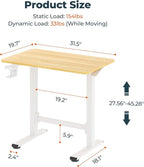 FitStand Small Pneumatic Adjustable Stand Up Desk, Rolling One-Piece Standing Desk 31.5 x 19.7 Inch, Home Office Desk Computer Workstation, Maple