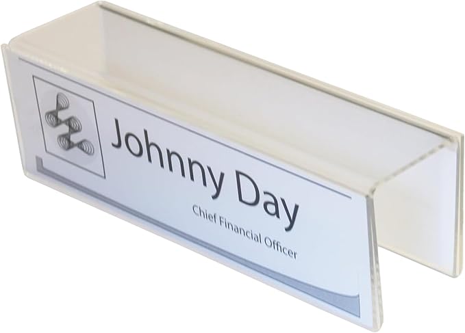20-Pack 8.5" x 2.5" Acrylic Name Plates for Cubicle Walls – Double-Sided Holder with 2" Hook for Office, Classroom, or Door Display