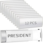 Therwen 12 Pcs Aluminum Office Name Plate Holder for Door Wall Mount 8'' x 3'' Business Sign Holder Office Door Sign Sturdy Curved with Plastic Film and Adhesive Tape (Silver)
