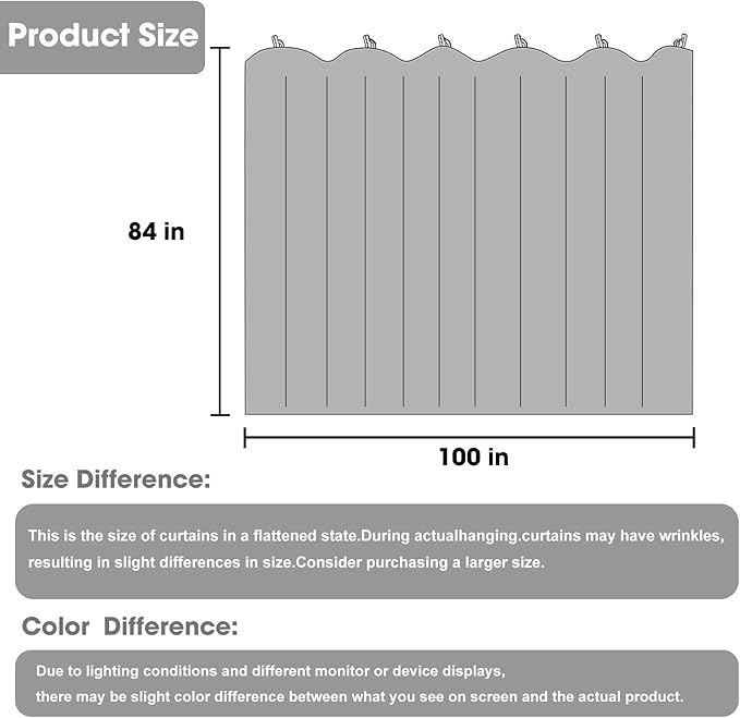 Cbsroro Room Divider Curtains, Blackout Ceiling Track Curtains with Hooks Wall Dividers for Bedroom Living Room Separation Office Privacy Partition, Noise Reduction, W100 × L84 Inch,1 Panel, Grey
