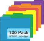 File Folder, HERKKA 120 Pack 1/3 Cut Tab File Folders, Colored File Folders Great for Organizing and Filing, Letter Size, Assorted 6 Colors