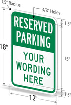 SmartSign 18 x 12 inch “Reserved Parking” Custom Metal Sign - Add Text, 63 mil Aluminum, 3M Laminated Engineer Grade Reflective Material, Green and White, Made in USA