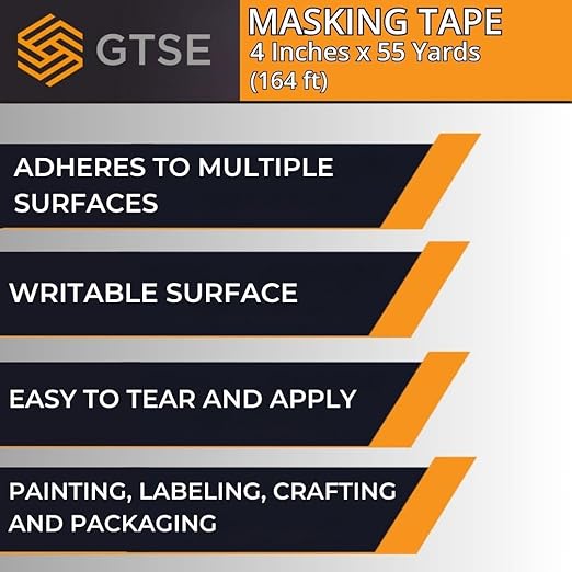 GTSE Wide Masking Tape, 4 inches x 55 Yards (164 ft), Multi-Surface Adhesive Painting Tape, 1 Roll