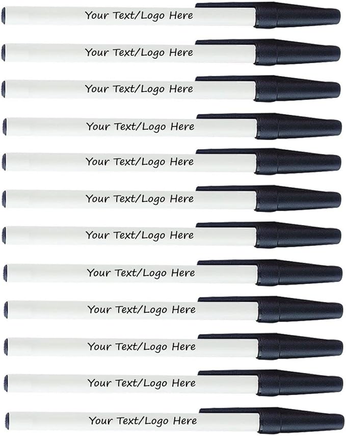 Personalized Stick Pens With your Custom Logo or Text-500 Pack Bulk-for Businesses, Parties, and Events, Custom Printed Slim Ballpoint Pens with Cap, Black, Black Ink