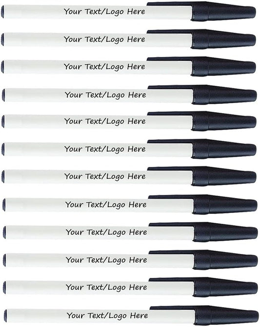 Personalized Stick Pens With your Custom Logo or Text-500 Pack Bulk-for Businesses, Parties, and Events, Custom Printed Slim Ballpoint Pens with Cap, Black, Black Ink