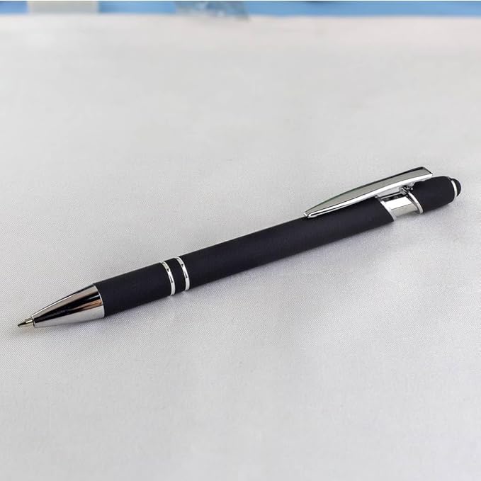 10-Pack Ballpoint Pens with Stylus Tip, Black Ink, 1.0mm Medium Point, Matte Metal Barrel, Assorted Colors – Soft Touch Grip for Office, School