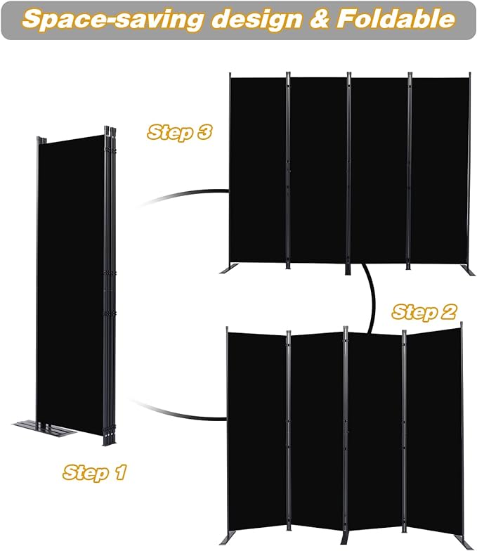 CHOSENM Room Divider, 4 Panel Folding Privacy Screens with Wider Feet, 6 Ft Portable Room Partition for Room Separator, Room Divider Panel 88" W X 71" H, Partition Room Dividers Freestanding，Black