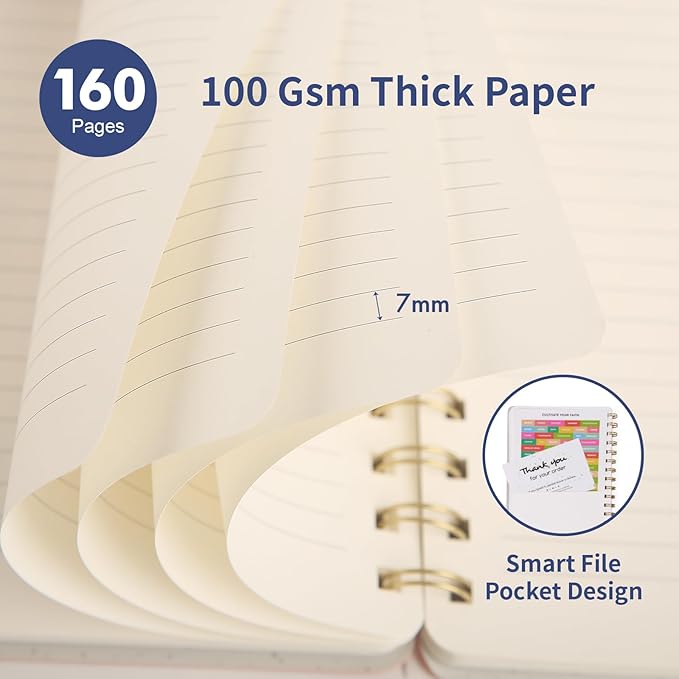 Spiral Notebook-5.75" x 8.125" College Ruled Journal with Inner Pockets and 160 Pages,PU Leather Cover Business Journal, Twin-Wire Binding Notebook Perfect for Office & Home School Supplies 3 pack Navy Blue