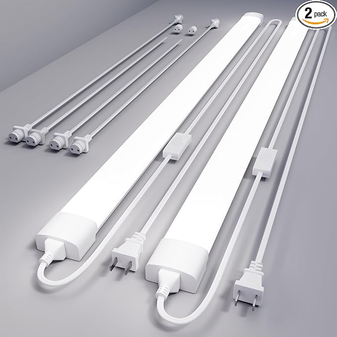 Modlicht 4FT Plug in Light 2PCS, Linkable Shop Lights for Garage, Bright Workbench Light with Cord, 5000K LED Light Bar for Workshop Kitchen Bedroom Bathroom Office Basement, 36W