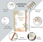 Address Book with Alphabetical Tabs - Small Address Book Spiral with Address Contacts, Special Date, Phone, Birthday & Internet Login Password for Home and Office, 4.3" x 6.2", Rose Leaf