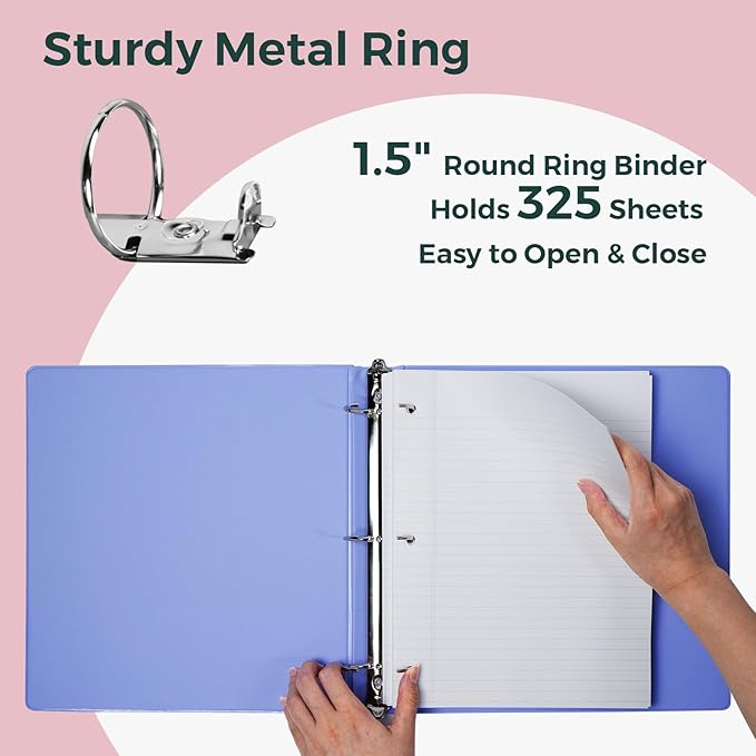 POPRUN 3 Ring Binder 1.5 Inch, PVC-Free, Holds 325 Sheets of 8.5 x 11 Paper, Extra Durable Organizer with 2 Pockets for School & Office, Heavy-Duty, 4 Pack, White