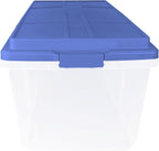 113 Qt Large-Capacity Clear Plastic Stackable Storage Bin with Locking Latches & Tall Lid - Ideal for Home, Office, Garage | Stores Crafts, Household & Seasonal Items (Blue)