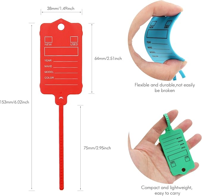 50 Car Key Tags with Labels Plastic Car Dealership Key Tags Self Locking Automotive Identifiers Blank Shop Labels with One Pen (Mixed Color)