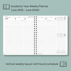 POPRUN Planner 2025-2026 (Large - 8.5'' x 10.5'') Academic Weekly Calendar (July 2025 - June 2026) with Hourly Time Slots, Monthly Tabs, 100GSM Thick Papers, Spiral Leather Cover - Green