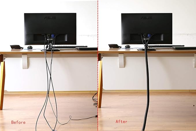 Alex Tech 10ft - 1.25 inch Cord Protector Wire Loom Tubing Cable Sleeve Split Sleeving for USB Cable Power Cord Audio Video Cable – Protect Cat from Chewing Cords - Black