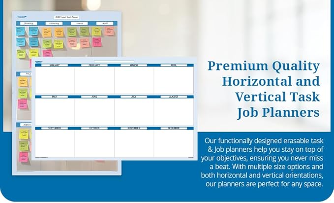 Sky Blue 12 Section Task, Objective and Goals Planning System Vertical 56" Tall x 36" Wide. Wall Tray, Dry-Erase Marker, Eraser and 600 Sticky-Notes