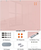 TSJ OFFICE Glass Dry-Erase Board - 48 x 36 Inches Wall Mounted Magnetic Whiteboard, Large Frameless Glass White Board for Office, Home & School, Pink