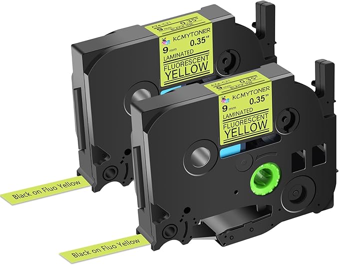 2 Pack Compatible for Ptouch TZe-C21 TZ-C21 TZe TZ Label Tape 9mm 0.35'' Laminated Black on Fluo Yellow Label Maker Tape for PT-9700PC PT-1880 PT-1230PC PT-1280 PT-1800 PT-1830