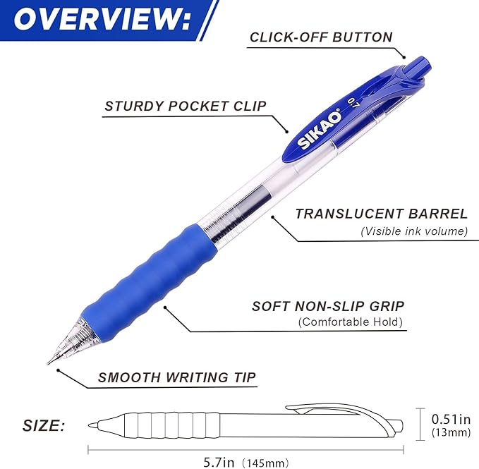 Blue Gel Pens Bulk 30 Pack Blue Pens Fine Point Smooth Writing No Smudge, CLOUD TOUCH Grip 0.7mm Gel Ink, Retractable Rollerball Pens for Server Office School, Lapiceros (BLUE)