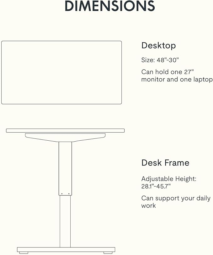 FLEXISPOT EN1 One-Piece Standing Desk with 1-Inch Thick Seamless Desktop, 48"x30" Electric Height Adjustable Desk for Home Office, Multi-Monitor Setups & Easy Assembly, Gray Wood