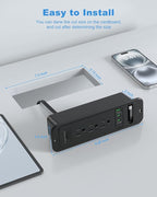 Recessed Power Strip with Retractable USB C Cable,2 PD 20W USB C,Flush Mount Countertop Drawer Outlet, Furniture Hidden Outlet for Side Table,End Table,3 Outlets (Black, 6FT-20W USB)