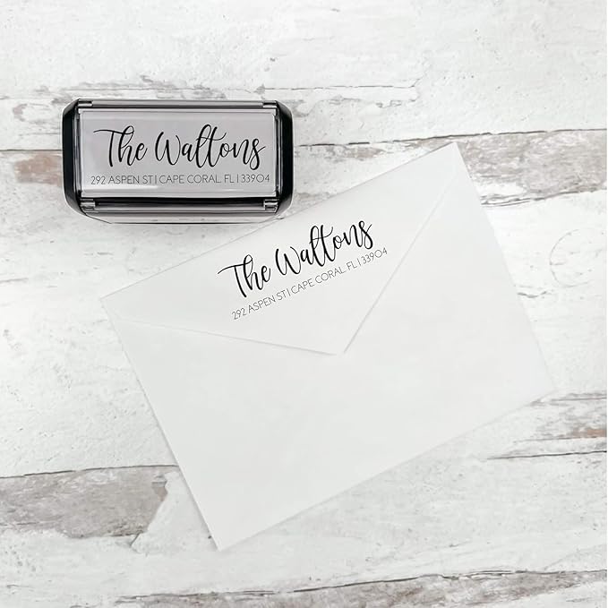 Self Inking Modern Address Stamps | Custom Return Address Stamper (Playful Script, Medium)