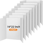 Henoyso 8 Pcs 14 x 22 Inch White Trifold Poster Board Large Tri Fold Presentation White Display Board Foldable Paperboard for Science Fair School Business Project Exhibition