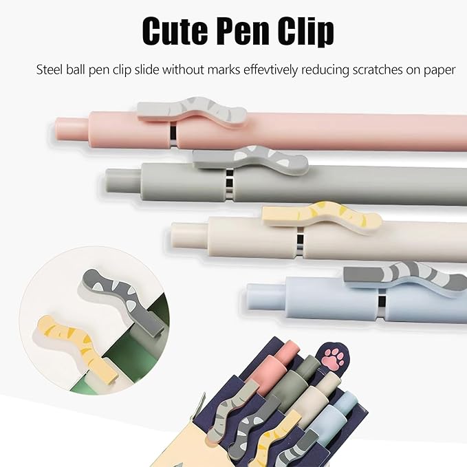 4Pcs Gel Pens, 0.5mm Black Ink Pen Retractable Fine Point Smooth Writing Pens, Aesthetic Office School Supplies, Desk Accessories Nursing Pen for Journaling Note Taking, Small Gifts for Women Men(Cat)