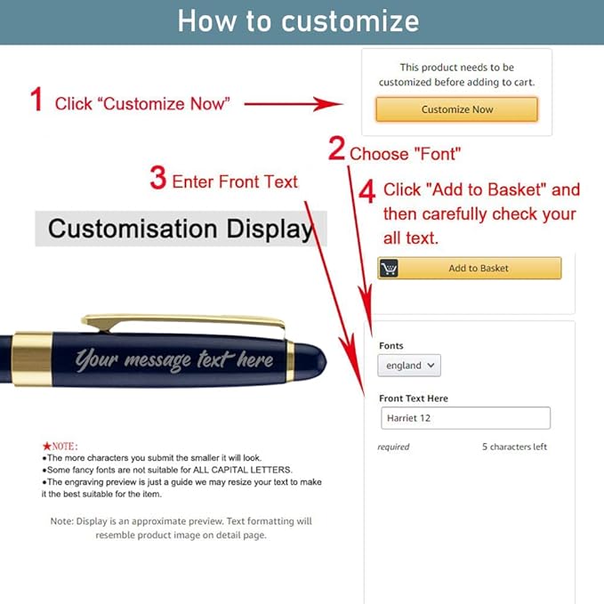 Ancolo Personalized Fancy Pens Quality Advertising Buesiness Gift Office Writing Set- Engraved with Your Message Name Company Team Name, Phone Number Perfect for Business Men 5 Pens/BOX