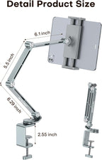 OMOTON GH03 Adjustable Tablet Stand for iPad, Desk Phone Holder for Bed with 2 Clamps, Flexible Aluminum Alloy Mount with 360° Rotation for 4-13" Devices