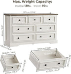VVFLU Farmhouse 7 Drawer Dresser for Bedroom, 54" Wide Wooden Dresser with Natural Texture & Vintage Metal Knobs, Large Chest of Drawers for Bedroom, Living Room, Hallway, Antique White