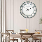 Presentime & Co 21" Farmhouse Series Wall Clock,Vintage Style, Retro Clock, Raised 3D Arabic Numeral, Aged Teal Finish. Wall Décor for Living Room and entryway.