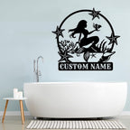Custom Mermaid Metal Sign, Personalized Name, Wall Decor, Beach Theme, Girls Room Decor, Metal Wall Art (Style-5)
