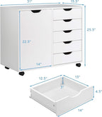 Giantex File Cabinet, Mobile Lateral Filing Cabinet with 5 Drawers &1 Door, Wheels, Rolling Storage Organizer for Home Office, Study Room (31”x 15.5” x 25.5”, White)